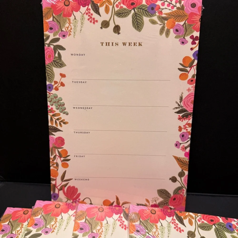 Rifle Paper Co Weekly Desk Notepad Set 5PK Floral Gold Foil NEW Botanic Planner